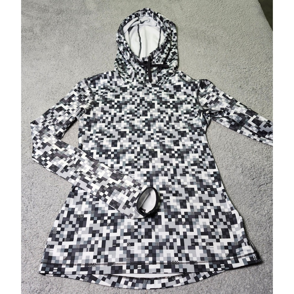 Nike Womens S Pro Dri-FIT Hoodie Black White Digital Pixel Glitch 685217-010